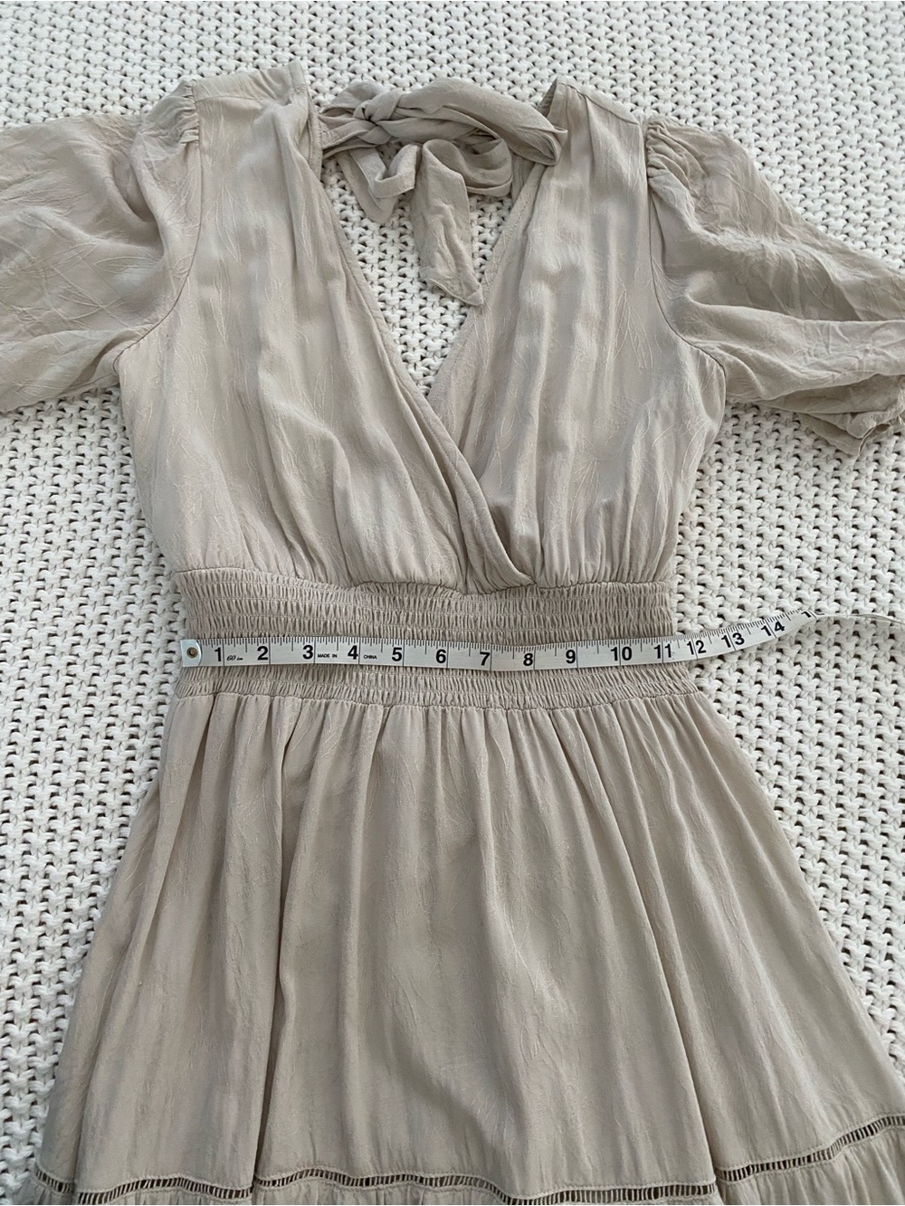 LoveStitch Ivory Beige Floral Jacquard Tie-Back Smocked Maxi Dress M - Picture 15 of 16